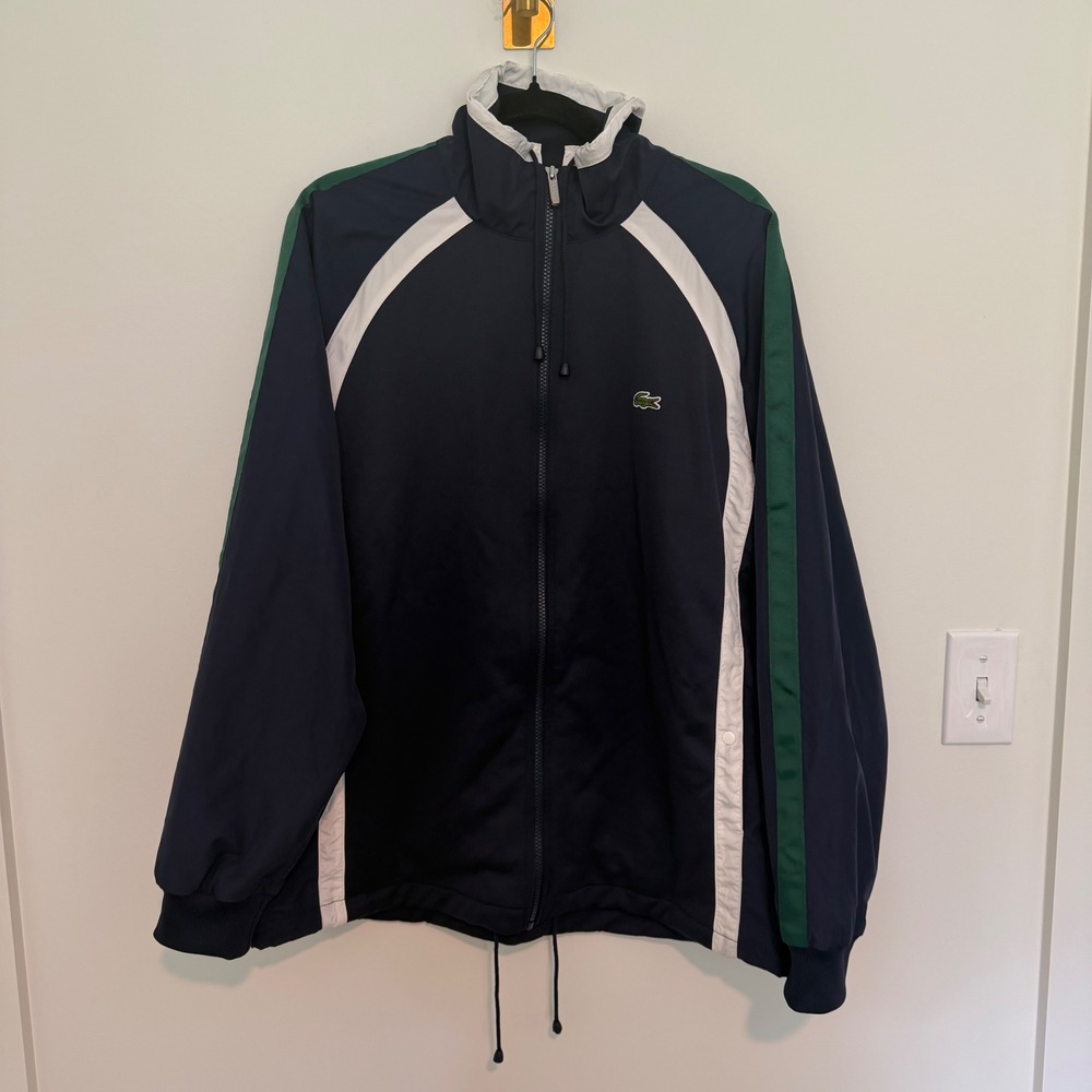 Lacoste Mens Navy Blue Green Colorblock Track Jacket Full Zip Size Large FR 5